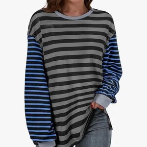 Striped Long Sleeve Top - Black & Blue NWT Sz Medium